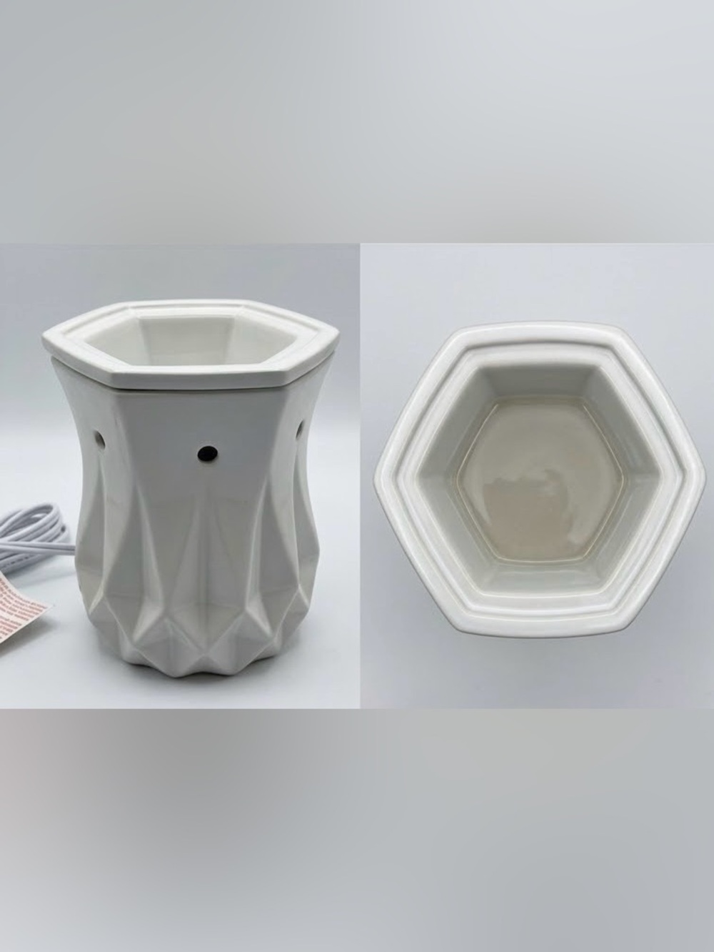 Scentsy Alabaster Wax Warmer White Ceramic Geometric Minimalist Home Decor